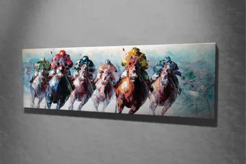 Canvastavla - Hästar i full galopp med jockeyer i färgglada kläder - Röd / Grön / Blå - Inredning - Tavlor & posters - Canvastavla