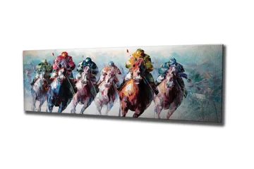 Canvastavla - Hästar i full galopp med jockeyer i färgglada kläder - Röd / Grön / Blå - Inredning - Tavlor & posters - Canvastavla
