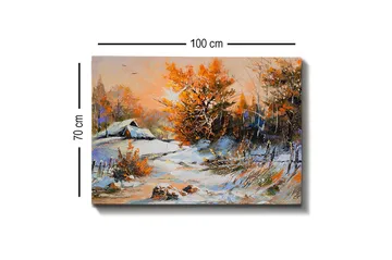 Canvastavla - Höstlandskap med ett ensamt hus och färgglada träd - Orange / Vit / Blå - Inredning - Tavlor & posters - Canvastavla