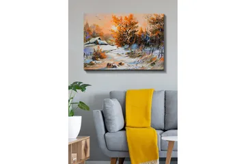 Canvastavla - Höstlandskap med ett ensamt hus och färgglada träd - Orange / Vit / Blå - Inredning - Tavlor & posters - Canvastavla