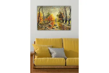 Canvastavla - Höstlandskap med färgglada träd och en spegelblanka flod - Orange / Grön / Brun - Inredning - Tavlor & posters - Canvastavla