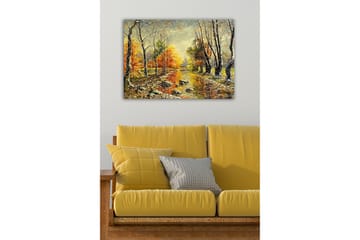 Canvastavla - Höstlandskap med färgglada träd och en spegelblanka flod - Orange / Grön / Brun - Inredning - Tavlor & posters - Canvastavla