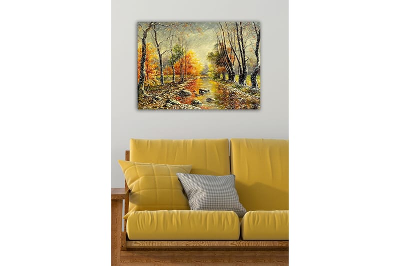 Canvastavla - Höstlandskap med färgglada träd och en spegelblanka flod - Orange / Grön / Brun - Inredning - Tavlor & posters - Canvastavla