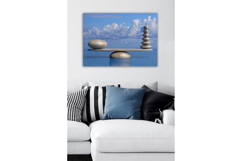 Canvastavla - Harmonisk balans av stenar på en plattform - Ljusblå / Beige / Grå - Inredning - Tavlor & posters - Canvastavla