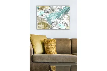 Canvastavla - Havsmotiv med snäckor och palmblad - Blå / Beige / Grön - Inredning - Tavlor & posters - Canvastavla