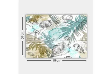 Canvastavla - Havsmotiv med snäckor och palmblad - Blå / Beige / Grön - Inredning - Tavlor & posters - Canvastavla