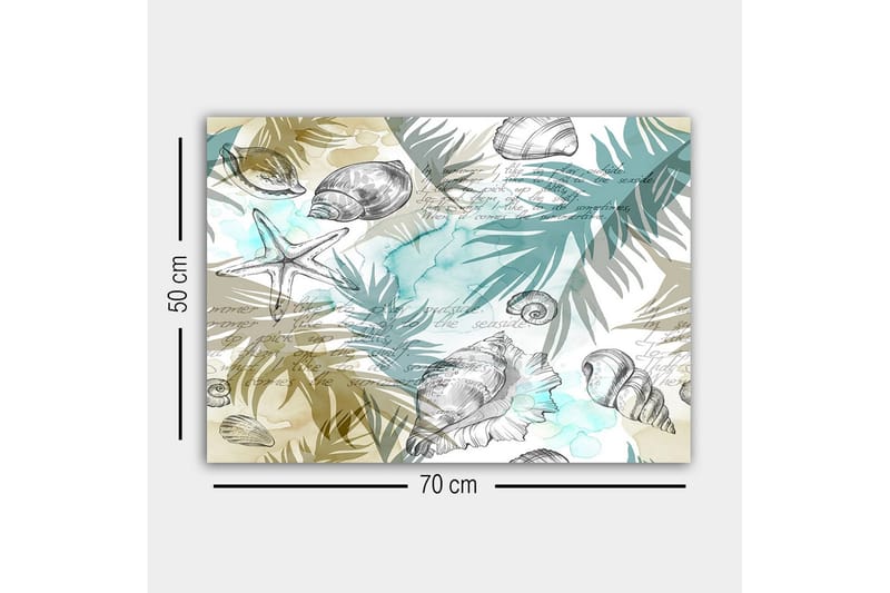 Canvastavla - Havsmotiv med snäckor och palmblad - Blå / Beige / Grön - Inredning - Tavlor & posters - Canvastavla