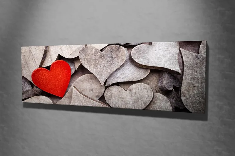 Canvastavla Hjärtan i trä - Röd/Grå - Inredning - Tavlor & posters - Canvastavla