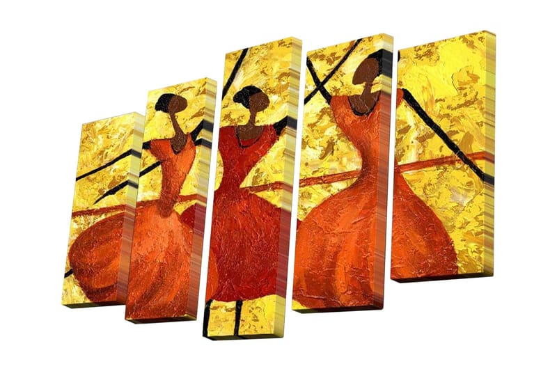 Canvastavla i 5 delar 82x50 cm - Dansande kvinnor i livfulla klänningar - Orange / Guld / Svart - Inredning - Tavlor & posters - Canvastavla