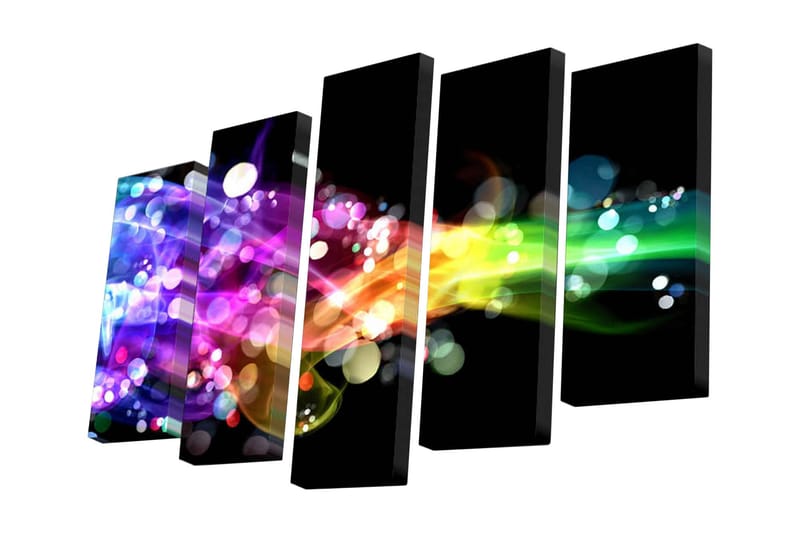 Canvastavla i 5 delar 82x50 cm - Färgglad abstrakt komposition med ljusa svallande linjer - Lila / Grön / Gul - Inredning - Tavlor & posters - Canvastavla