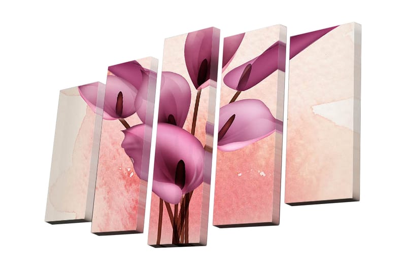 Canvastavla i 5 delar 82x50 cm - Färgglad bukett av kallor i rosa nyanser - Rosa / Ljusrosa / Brun - Inredning - Tavlor & posters - Canvastavla
