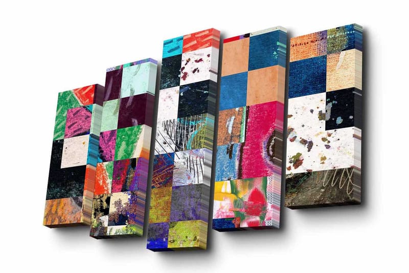 Canvastavla i 5 delar 82x50 cm - Färgglad mosaik av geometriska rutor - Grön / Blå / Röd - Inredning - Tavlor & posters - Canvastavla