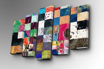 Canvastavla i 5 delar 82x50 cm - Färgglad mosaik av geometriska rutor - Grön / Blå / Röd - Inredning - Tavlor & posters - Canvastavla