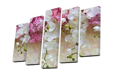 Canvastavla i 5 delar 82x50 cm - Färgrik bukett av orkidéer och blommor - Vit / Rosa / Grön - Inredning - Tavlor & posters - Canvastavla