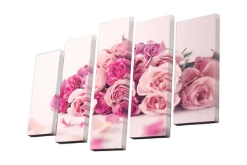 Canvastavla i 5 delar 82x50 cm - Färgrik bukett av rosor i olika nyanser av rosa - Ljusrosa / Mörkrosa / Lila - Inredning - Tavlor & posters - Canvastavla