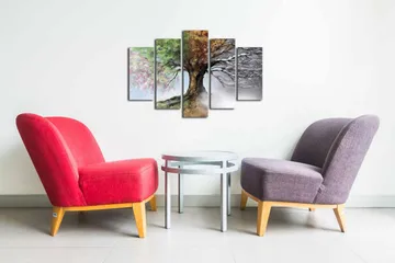 Canvastavla i 5 delar 82x50 cm - Fyrdelad tavla med ett träd som skiftar mellan årstiderna - Grön / Brun / Vit - Inredning - Tavlor & posters - Canvastavla