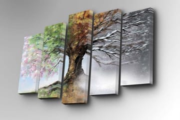 Canvastavla i 5 delar 82x50 cm - Fyrdelad tavla med ett träd som skiftar mellan årstiderna - Grön / Brun / Vit - Inredning - Tavlor & posters - Canvastavla