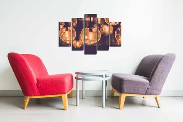 Canvastavla i 5 delar 82x50 cm - Glödande glödlampor i en mjuk bokeh-effekt - Guld / Mörkbrun / Transparent - Inredning - Tavlor & posters - Canvastavla