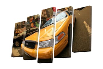 Canvastavla i 5 delar 82x50 cm - Gult taxibil i stadsmiljö - Gul / Svart / Grå - Inredning - Tavlor & posters - Canvastavla