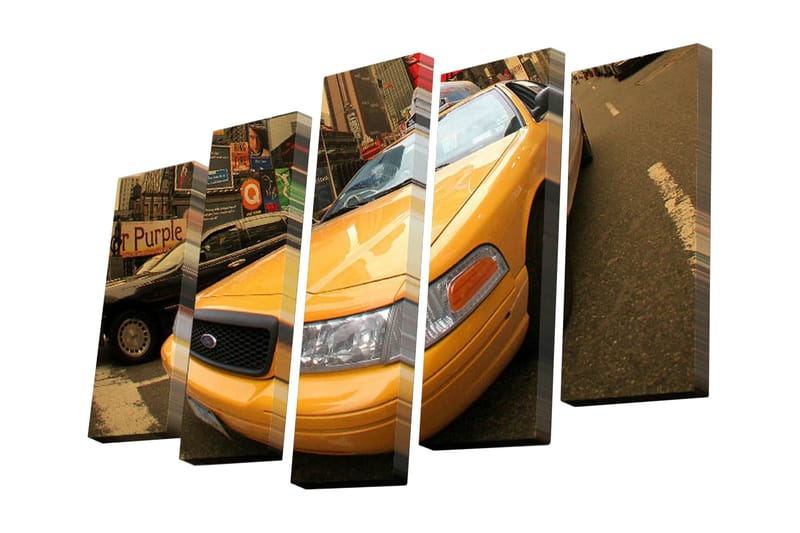 Canvastavla i 5 delar 82x50 cm - Gult taxibil i stadsmiljö - Gul / Svart / Grå - Inredning - Tavlor & posters - Canvastavla
