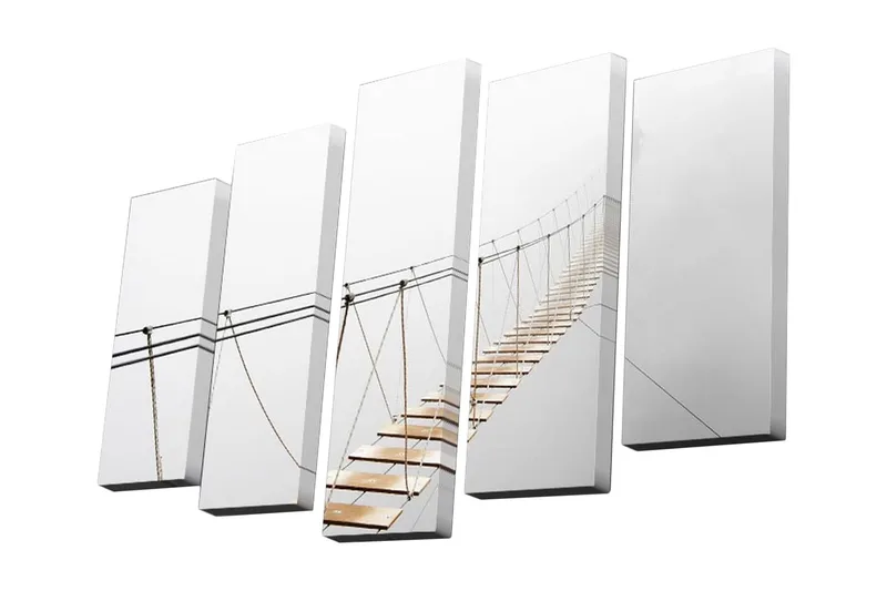 Canvastavla i 5 delar 82x50 cm - Hängbro som leder in i dimman - Vit / Beige / Svart - Inredning - Tavlor & posters - Canvastavla