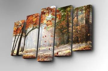 Canvastavla i 5 delar 82x50 cm - Höstlandskap med färgglada träd och fallande löv - Orange / Grön / Brun - Inredning - Tavlor & posters - Canvastavla