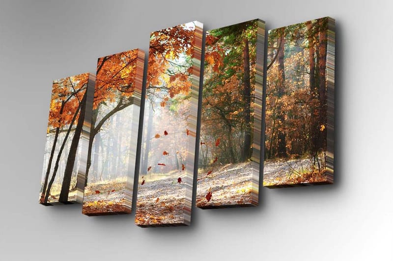 Canvastavla i 5 delar 82x50 cm - Höstlandskap med färgglada träd och fallande löv - Orange / Grön / Brun - Inredning - Tavlor & posters - Canvastavla