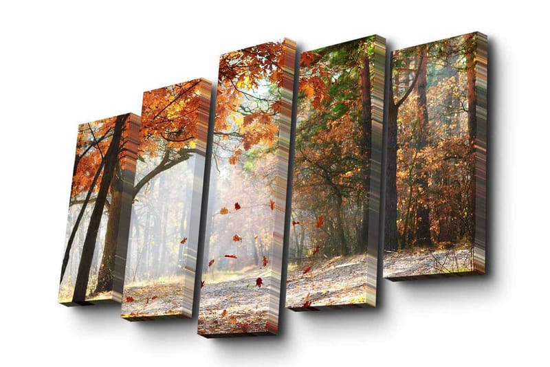 Canvastavla i 5 delar 82x50 cm - Höstlandskap med färgglada träd och fallande löv - Orange / Grön / Brun - Inredning - Tavlor & posters - Canvastavla
