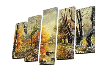 Canvastavla i 5 delar 82x50 cm - Höstlandskap med färgglada träd och spegelbild i vattnet - Orange / Grön / Brun - Inredning - Tavlor & posters - Canvastavla