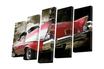 Canvastavla i 5 delar 82x50 cm - Klassisk bil med retrodesign - Röd / Silver / Svart - Inredning - Tavlor & posters - Canvastavla