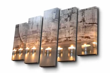 Canvastavla i 5 delar 82x50 cm - Ljusande värmeljus på en stilren yta - Grå / Silver / Vit - Inredning - Tavlor & posters - Canvastavla