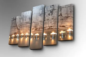 Canvastavla i 5 delar 82x50 cm - Ljusande värmeljus på en stilren yta - Grå / Silver / Vit - Inredning - Tavlor & posters - Canvastavla