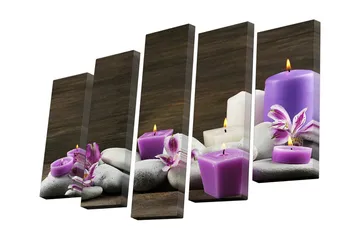 Canvastavla i 5 delar 82x50 cm - Lugnande arrangemang av ljus och stenar - Lila / Vit / Grå - Inredning - Tavlor & posters - Canvastavla