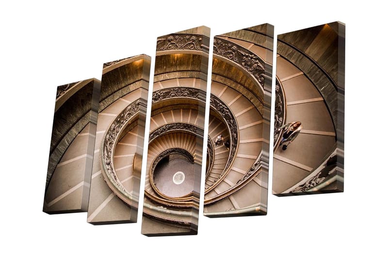 Canvastavla i 5 delar 82x50 cm - Spirals av en elegant trappa med detaljerad utsmyckning - Beige / Brunt / Guld - Inredning - Tavlor & posters - Canvastavla