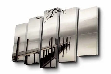 Canvastavla i 5 delar 82x50 cm - Stillhet vid en brygga i dimma - Grå / Svart / Vit - Inredning - Tavlor & posters - Canvastavla