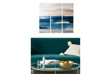 Canvastavla i trä 3-delar 50x70 cm - Abstrakt havslandskap med mjuka färgövergångar - Mörkblå / Ljusblå / Beige - Inredning - Tavlor & posters - Canvastavla