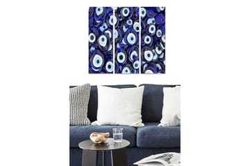 Canvastavla i trä 3-delar 50x70 cm - Abstrakt komposition med ögonmotiv - Mörkblå / Ljusblå / Vit - Inredning - Tavlor & posters - Canvastavla