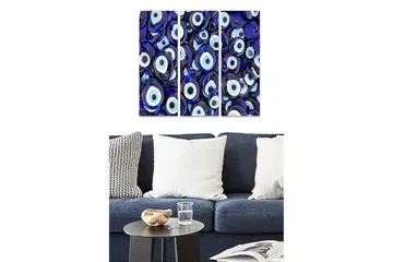 Canvastavla i trä 3-delar 50x70 cm - Abstrakt komposition med ögonmotiv - Mörkblå / Ljusblå / Vit - Inredning - Tavlor & posters - Canvastavla