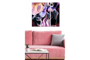 Canvastavla i trä 3-delar 50x70 cm - Abstrakt komposition med ansiktsformer - Lila / Svart / Rosa - Inredning - Tavlor & posters - Canvastavla