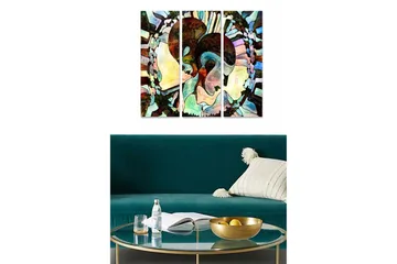 Canvastavla i trä 3-delar 50x70 cm - Abstrakt komposition med ansiktsmotiv - Mörkbrun / Ljusgrön / Beige - Inredning - Tavlor & posters - Canvastavla