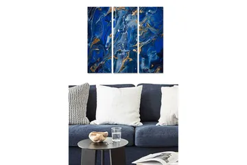 Canvastavla i trä 3-delar 50x70 cm - Abstrakt komposition med blå och gyllene mönster - Mörkblå / Gyllene / Ljusblå - Inredning - Tavlor & posters - Canvastavla
