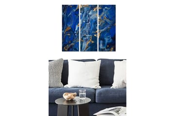 Canvastavla i trä 3-delar 50x70 cm - Abstrakt komposition med blå och gyllene mönster - Mörkblå / Gyllene / Ljusblå - Inredning - Tavlor & posters - Canvastavla
