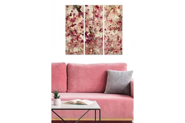 Canvastavla i trä 3-delar 50x70 cm - Abstrakt komposition med blommor och växtlighet - Rosa / Beige / Grön - Inredning - Tavlor & posters - Canvastavla