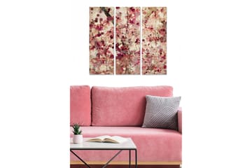 Canvastavla i trä 3-delar 50x70 cm - Abstrakt komposition med blommor och växtlighet - Rosa / Beige / Grön - Inredning - Tavlor & posters - Canvastavla