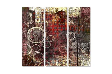 Canvastavla i trä 3-delar 50x70 cm - Abstrakt komposition med cirkulära former - Röd / Brun / Guld - Inredning - Tavlor & posters - Canvastavla