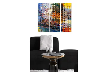 Canvastavla i trä 3-delar 50x70 cm - Abstrakt komposition med cirkulära mönster och färgade inslag - Blå / Orange / Gul - Inredning - Tavlor & posters - Canvastavla