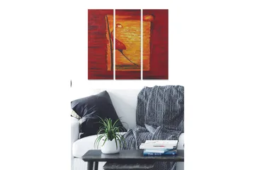 Canvastavla i trä 3-delar 50x70 cm - Abstrakt komposition med en stiliserad figur och geometriska former - Röd / Orange / Gul - Inredning - Tavlor & posters - Canvastavla