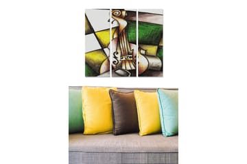 Canvastavla i trä 3-delar 50x70 cm - Abstrakt komposition med en violin i fokus - Grön / Gul / Brun - Inredning - Tavlor & posters - Canvastavla