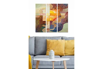 Canvastavla i trä 3-delar 50x70 cm - Abstrakt komposition med färgade former och texturer - Röd / Beige / Blå - Inredning - Tavlor & posters - Canvastavla