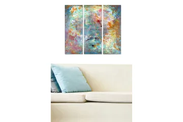 Canvastavla i trä 3-delar 50x70 cm - Abstrakt komposition med färgglada mönster och texturer - Turkos / Orange / Rosa - Inredning - Tavlor & posters - Canvastavla